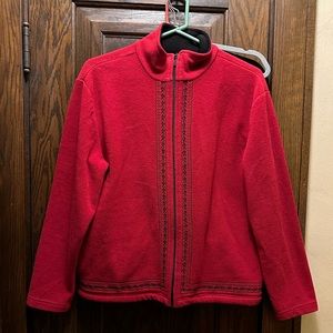 Women’s Dress Barn Red Embroidered Fleece Full Zip Jacket, Size XL